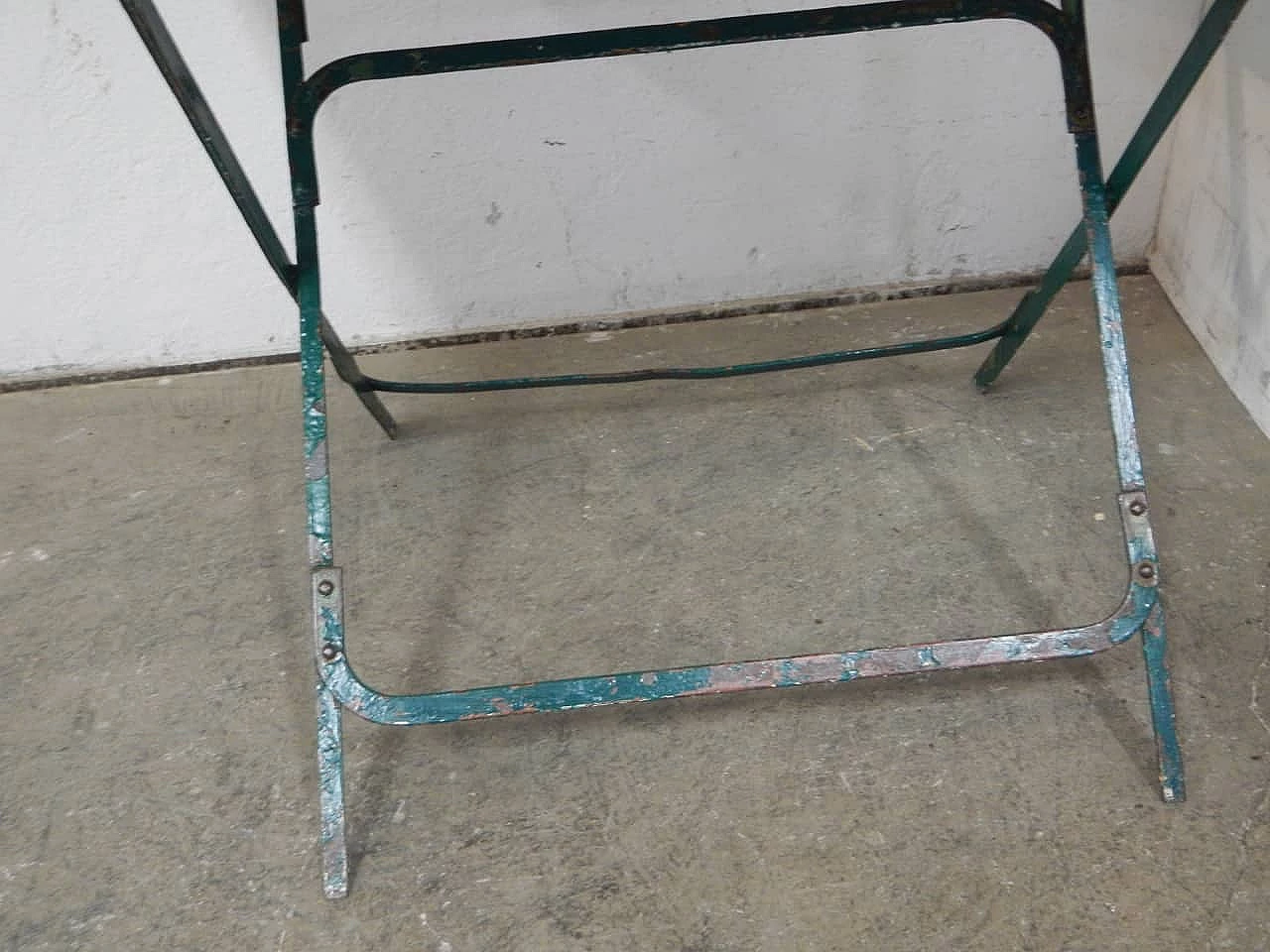 Folding rectangular iron garden table coloured blue and green, 1950s 5