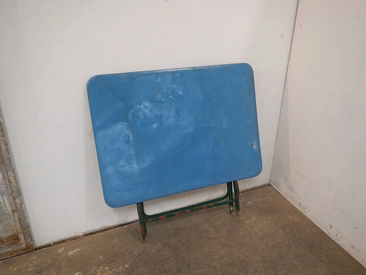 Folding rectangular iron garden table coloured blue and green, 1950s 8