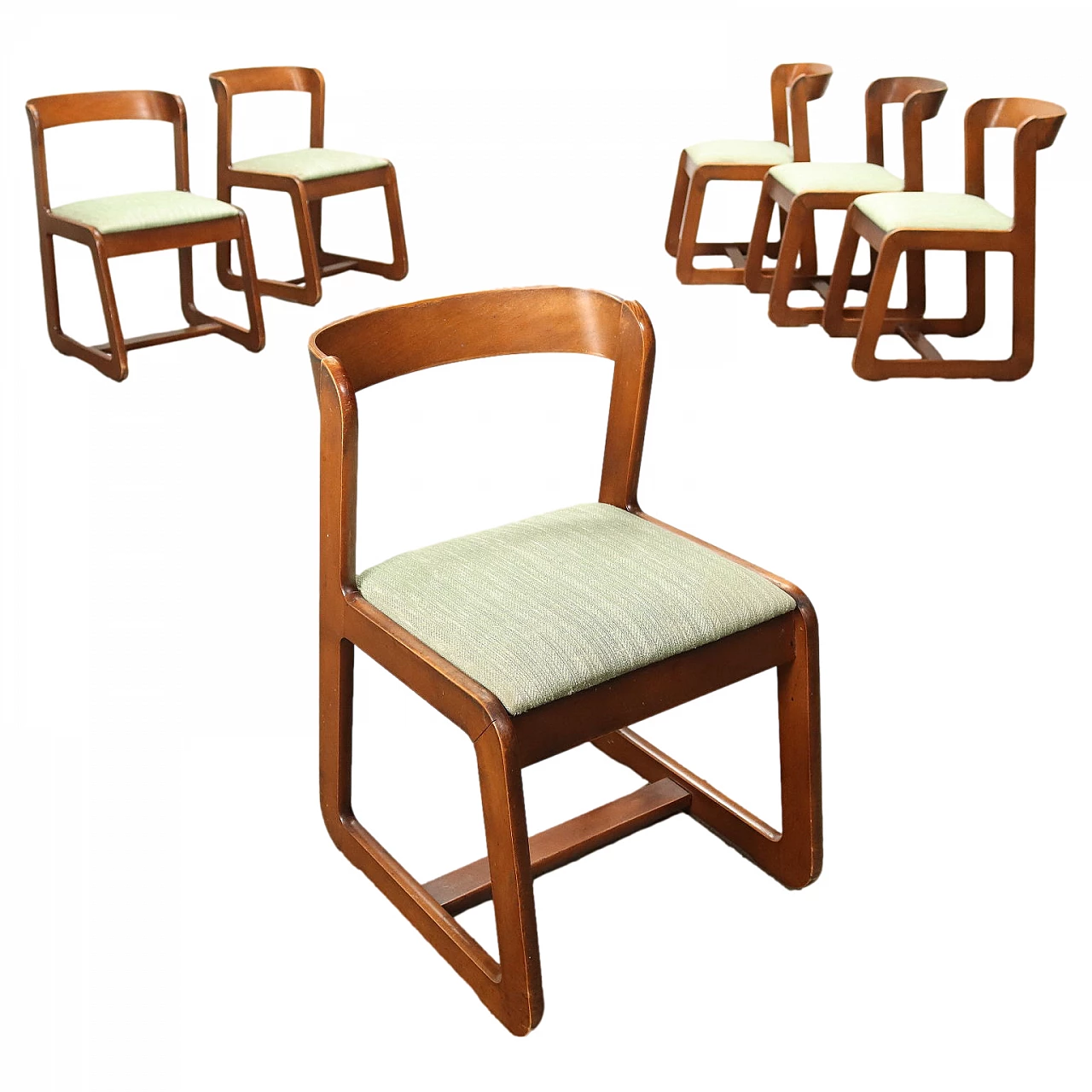 6 Stained beech chairs by Willy Rizzo for Mario Sabot, 1970s 1
