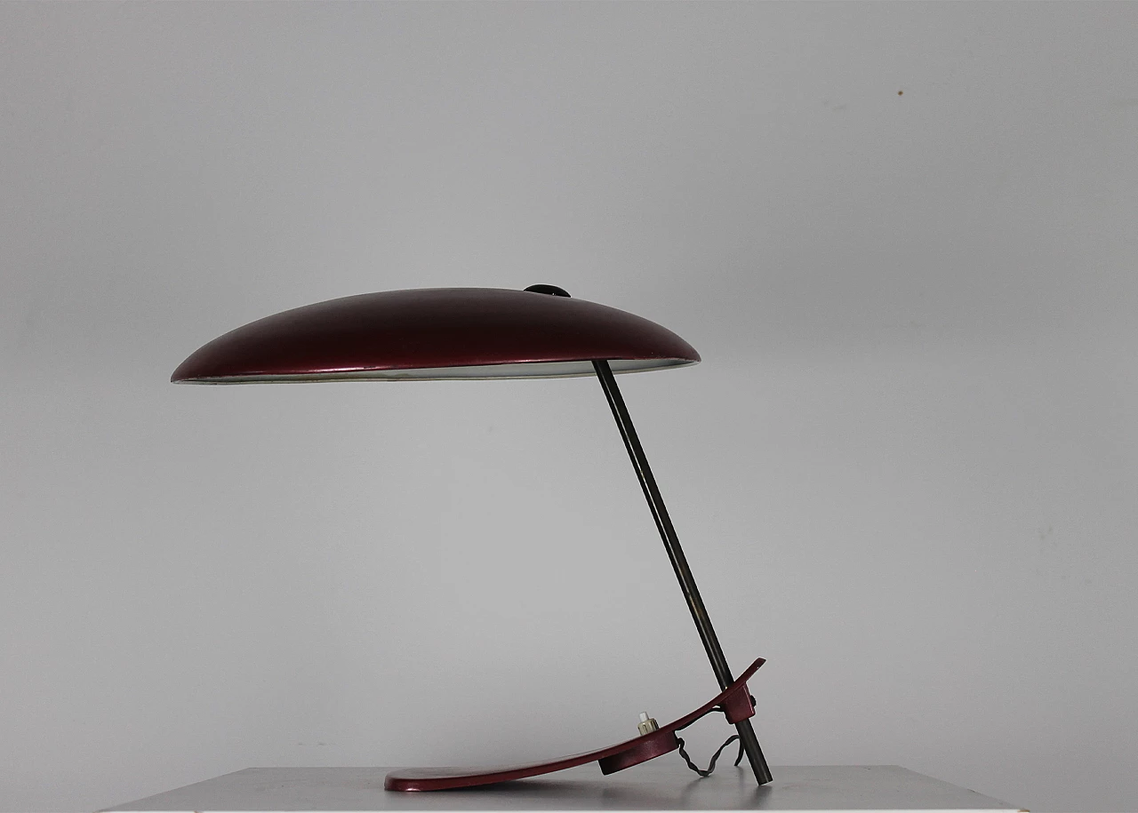 Lampada da tavolo in metallo rosso, anni '50 2