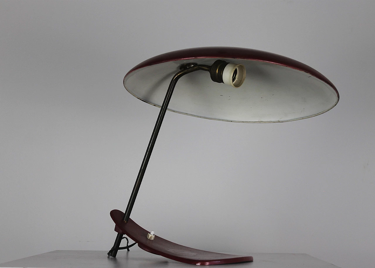 Red metal table lamp, 1950s 7