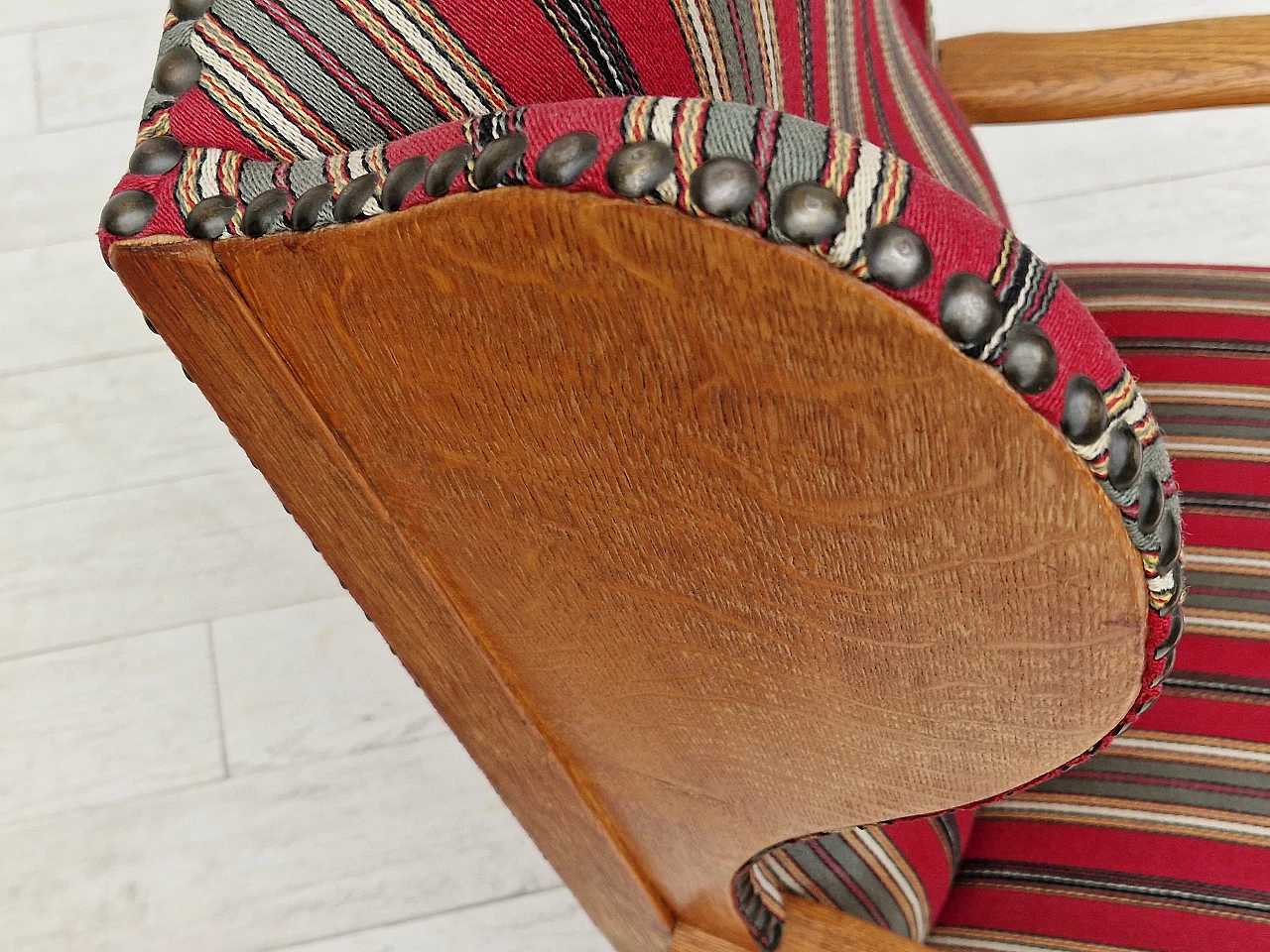 Pair of Danish oak and multi-coloured wool armchairs, 1960s 3