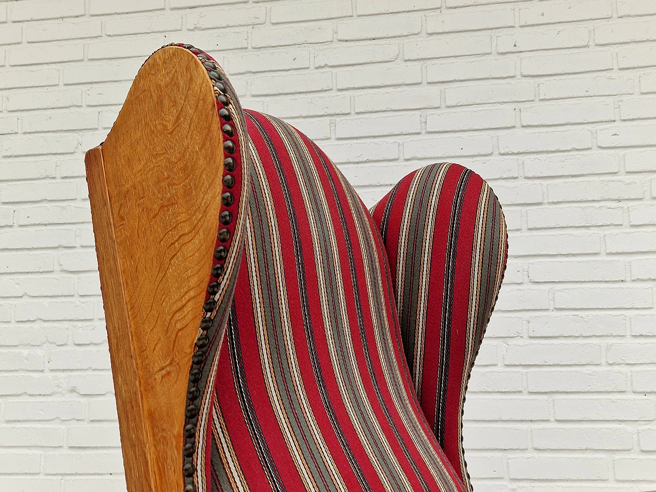 Pair of Danish oak and multi-coloured wool armchairs, 1960s 6
