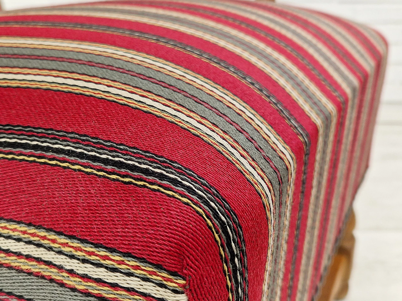 Pair of Danish oak and multi-coloured wool armchairs, 1960s 7