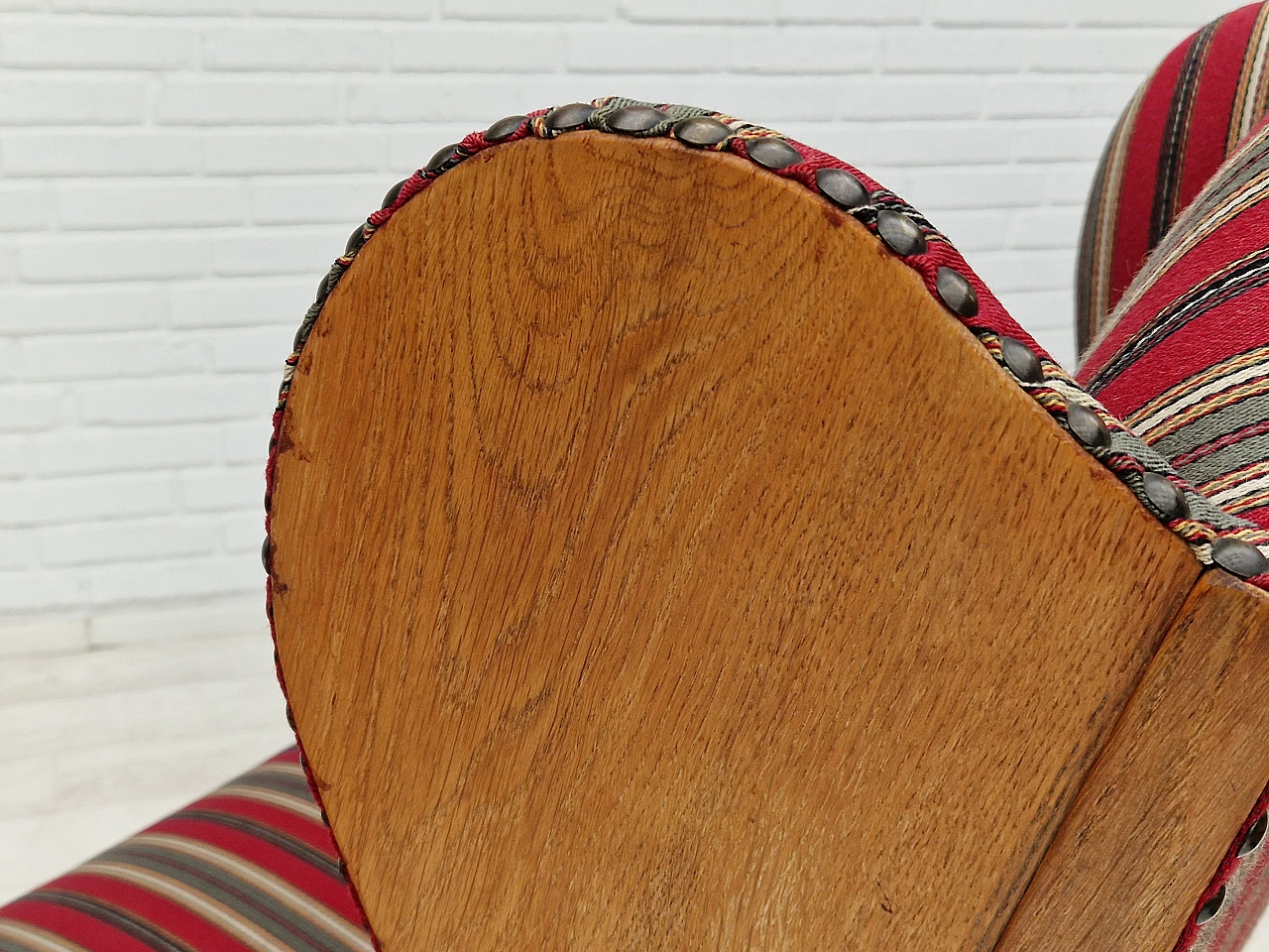 Pair of Danish oak and multi-coloured wool armchairs, 1960s 12
