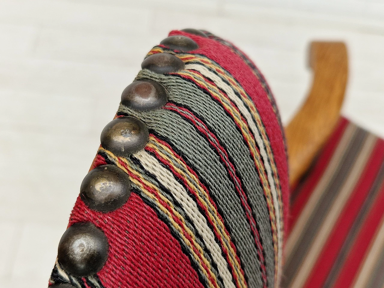 Pair of Danish oak and multi-coloured wool armchairs, 1960s 16