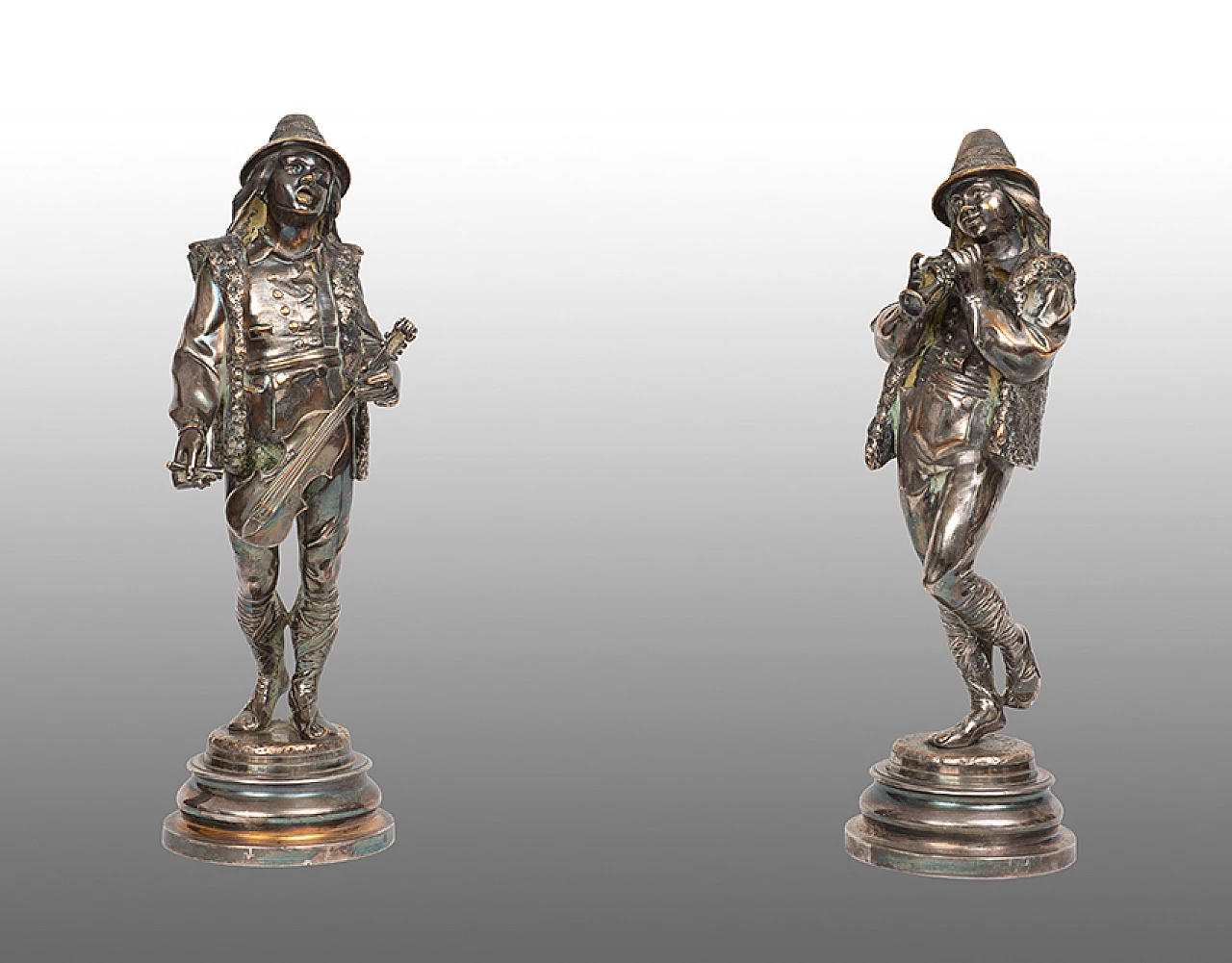Pair of silver-plated bronze Napoleon III sculptures by Lalouette, 19th century 1