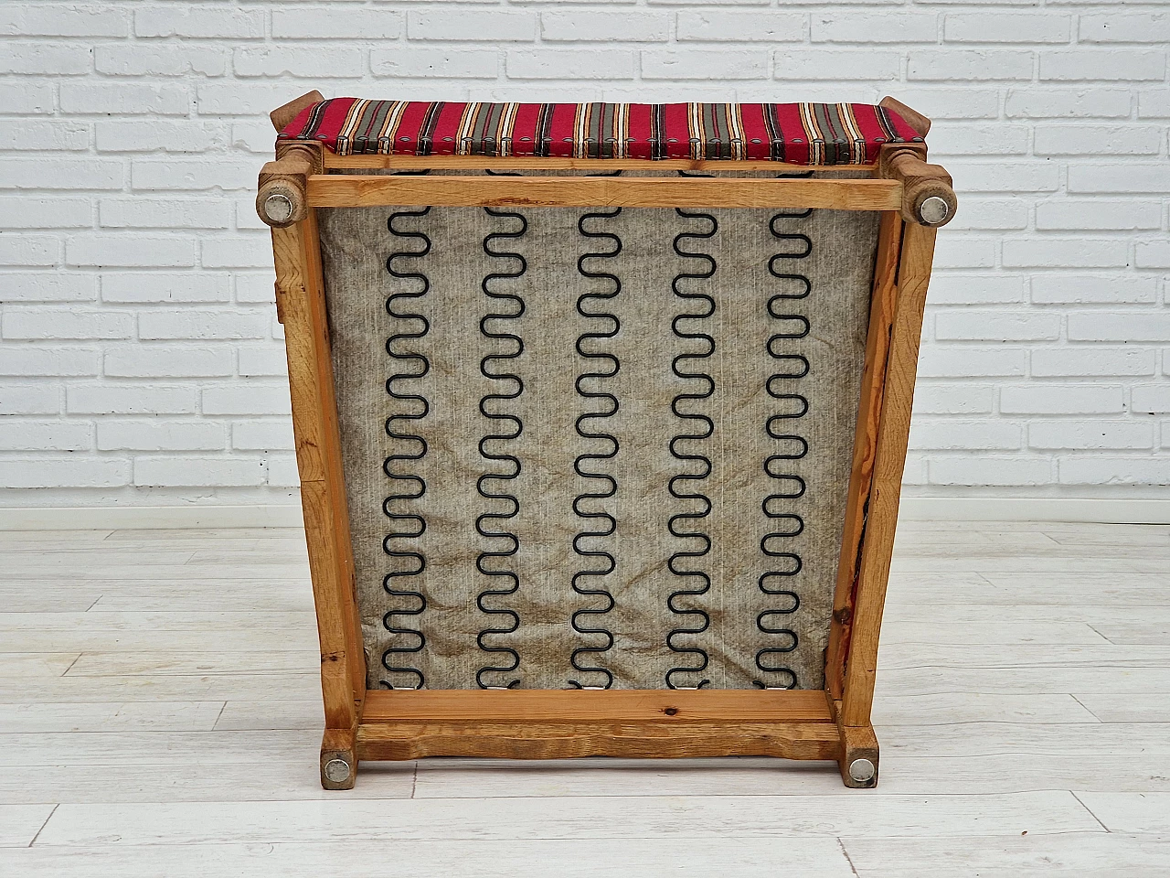 Pair of Danish oak and multi-coloured wool armchairs, 1960s 20