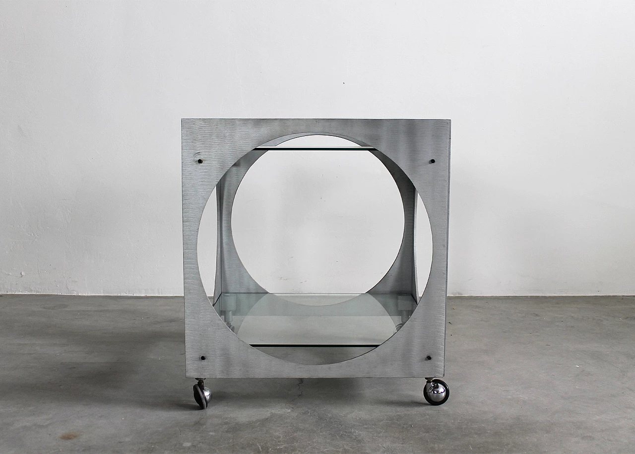Cubic metal and glass bar cart by Lorenzo Burchiellaro, 1970s 1