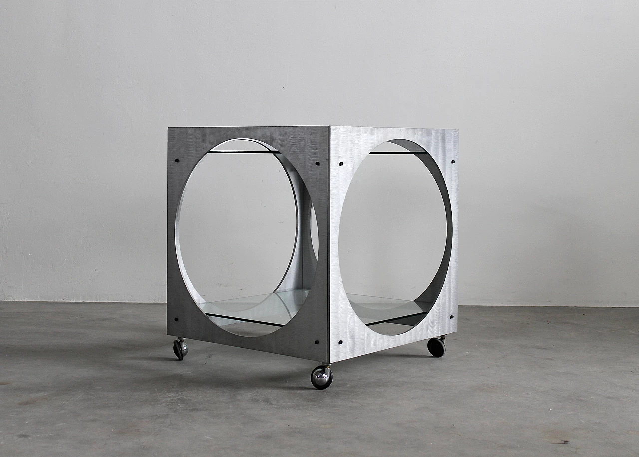 Cubic metal and glass bar cart by Lorenzo Burchiellaro, 1970s 4