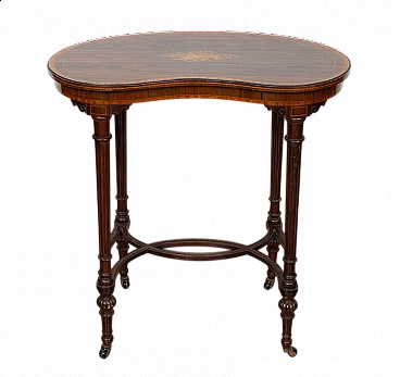 Tavolino Eduardiano in legni esotici pregiati con intarsi in acero, '800