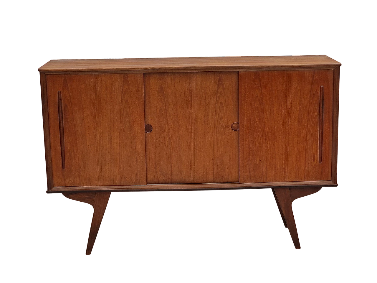 Credenza danese in teak con ante scorrevoli e interno specchiato, anni '60 22