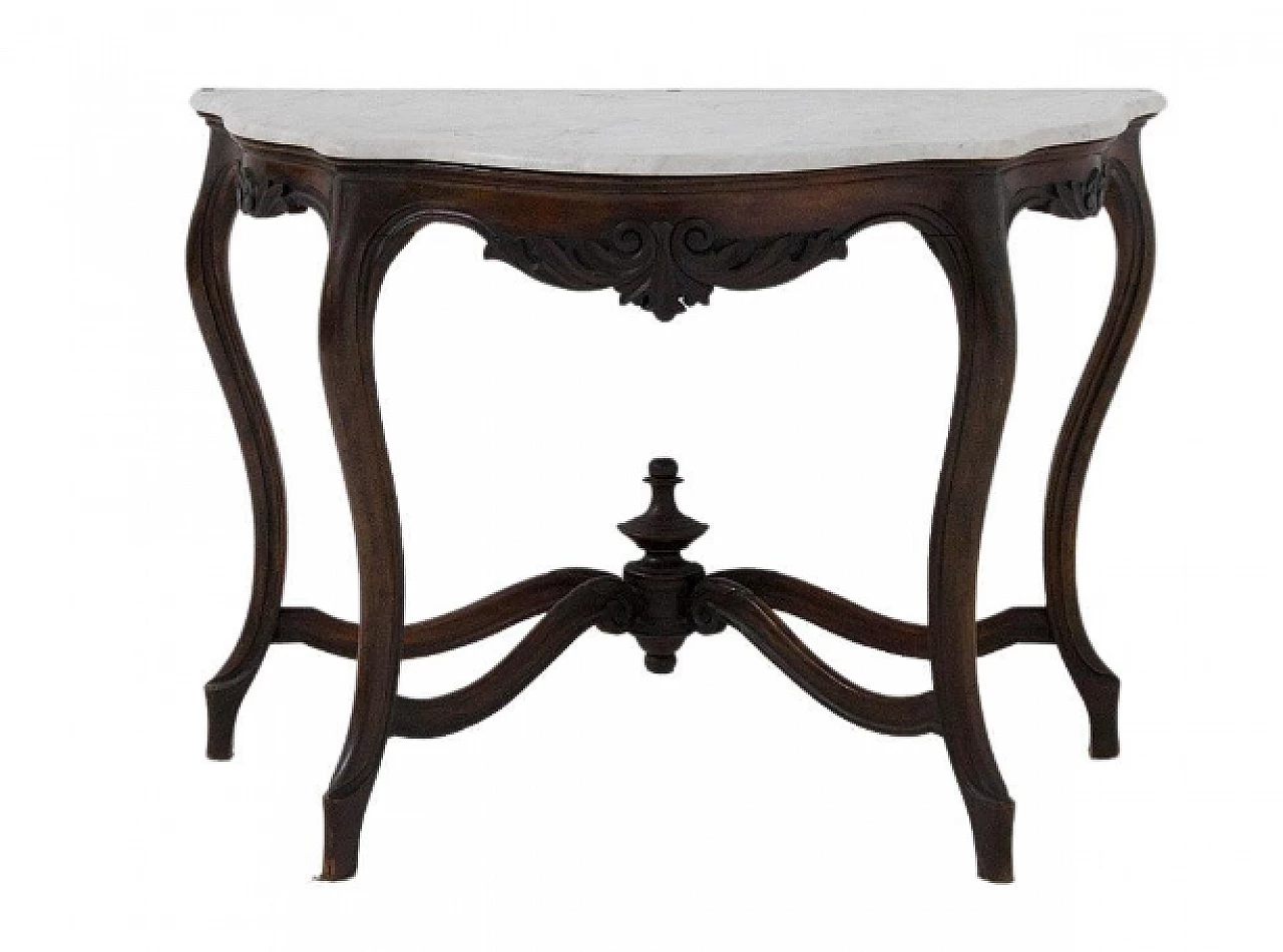 Walnut console with white marble top, late 19th century 1