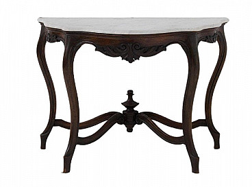 Walnut console with white marble top, late 19th century
