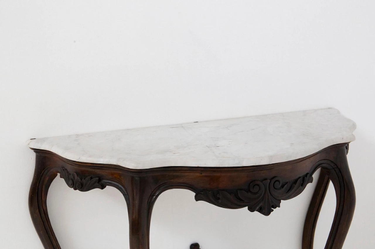 Walnut console with white marble top, late 19th century 5