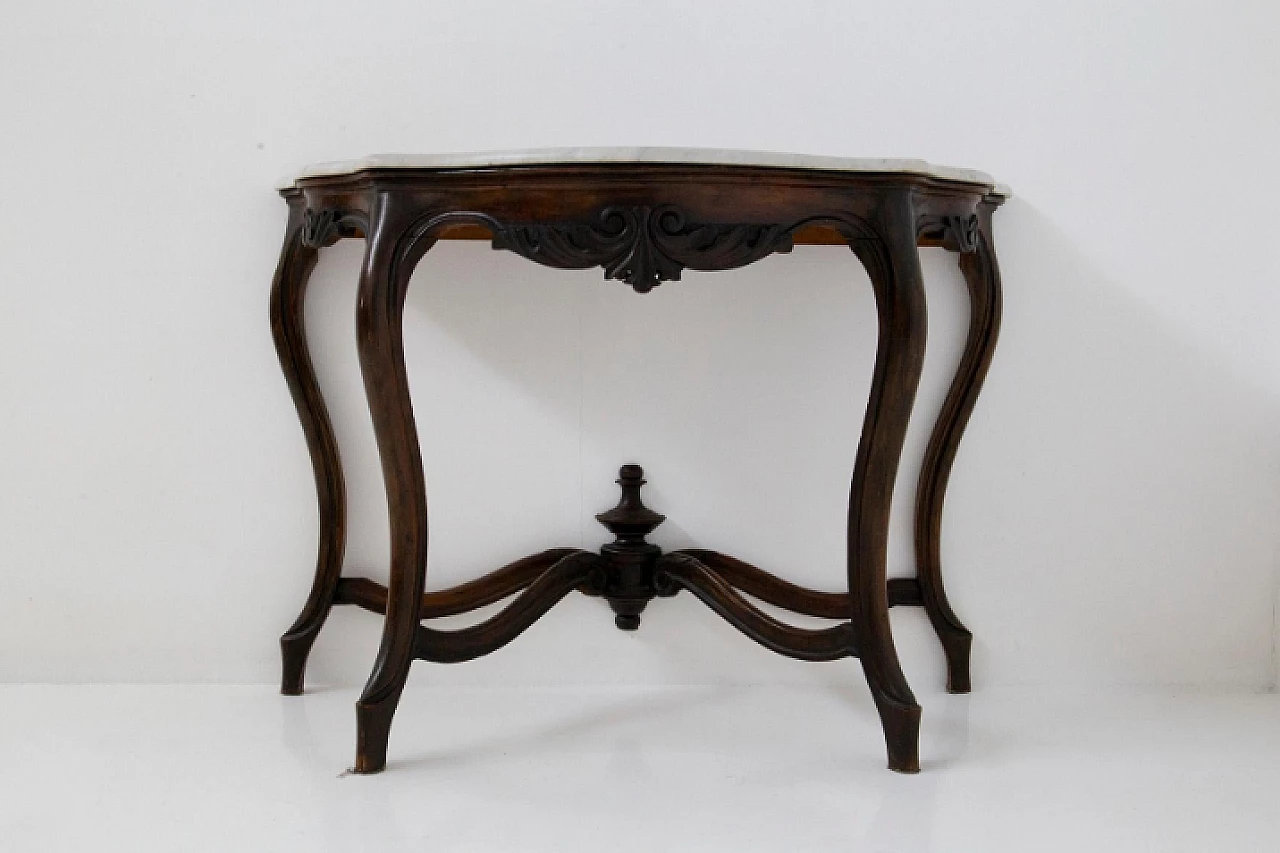 Walnut console with white marble top, late 19th century 6