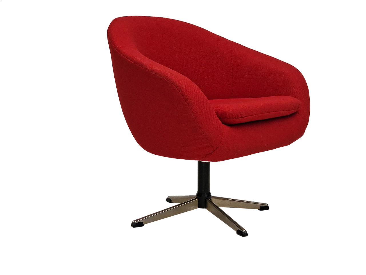 Poltrona girevole scandinava rivestita in lana rossa di Karl Eric Klote, anni '60 23