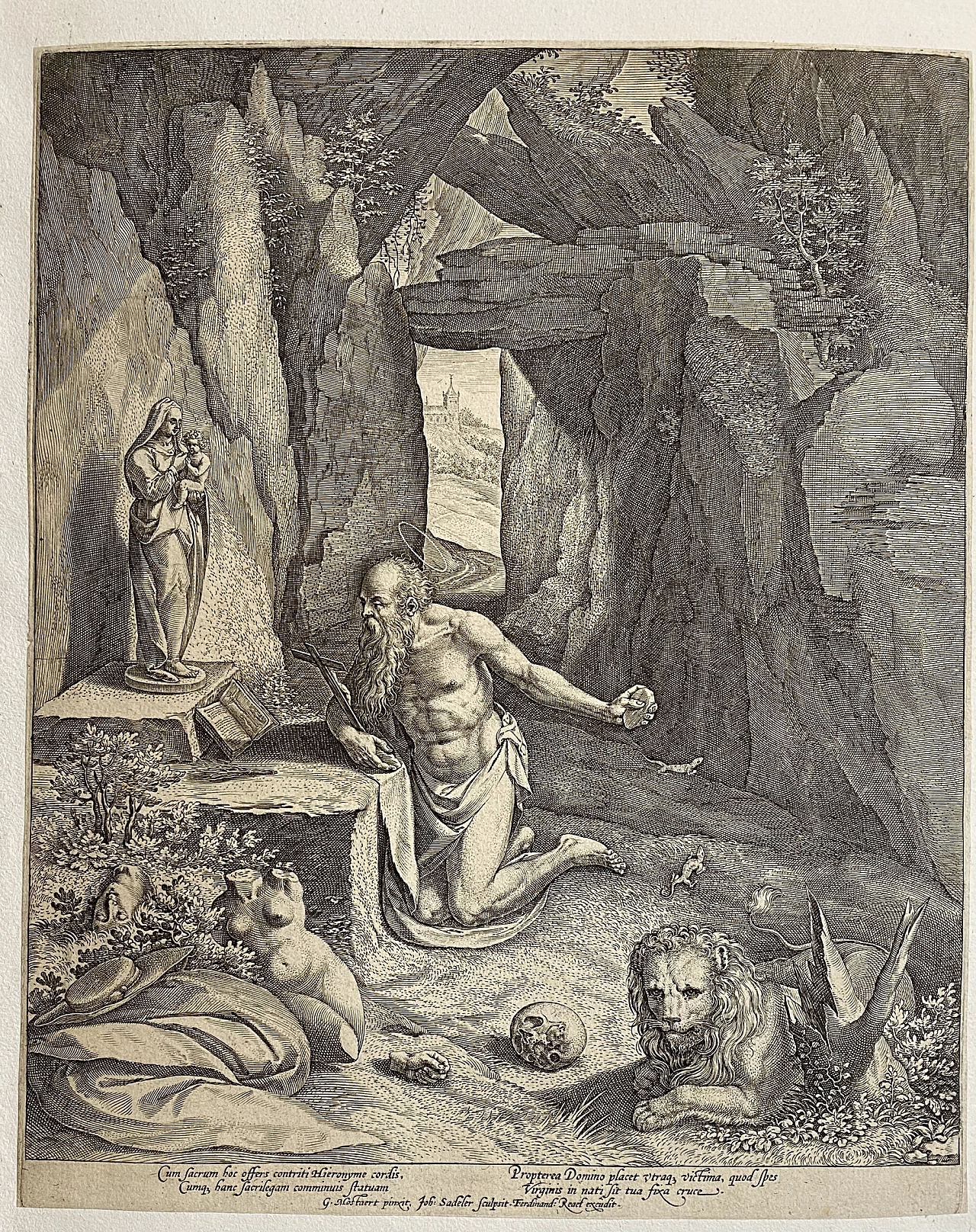 Johan Sadeler I, Saint Jerome, burin print, 16th century 1
