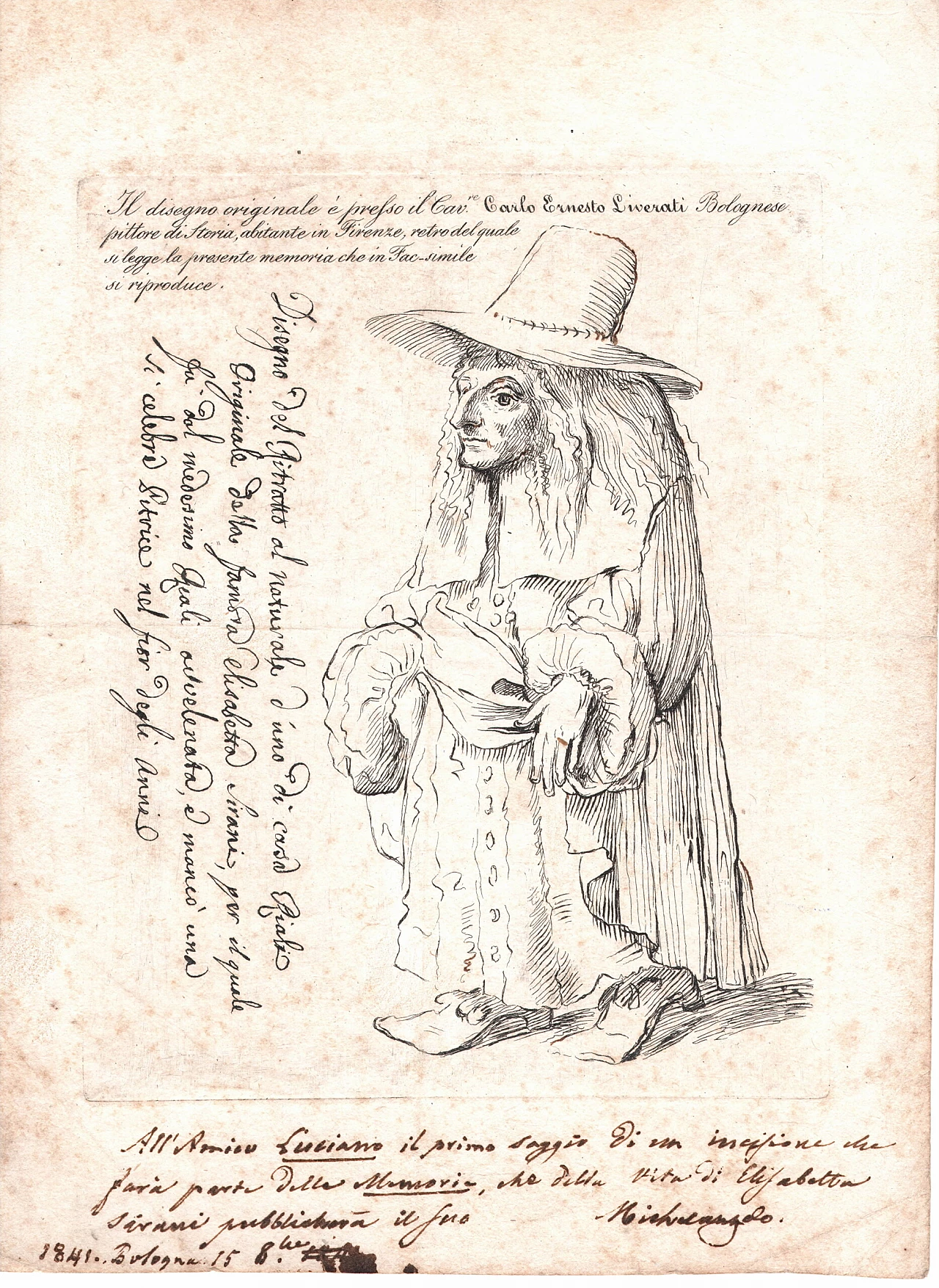 Michelangelo Gualandi, Natural portrait of one of the Riali household, etching, 19th century 1