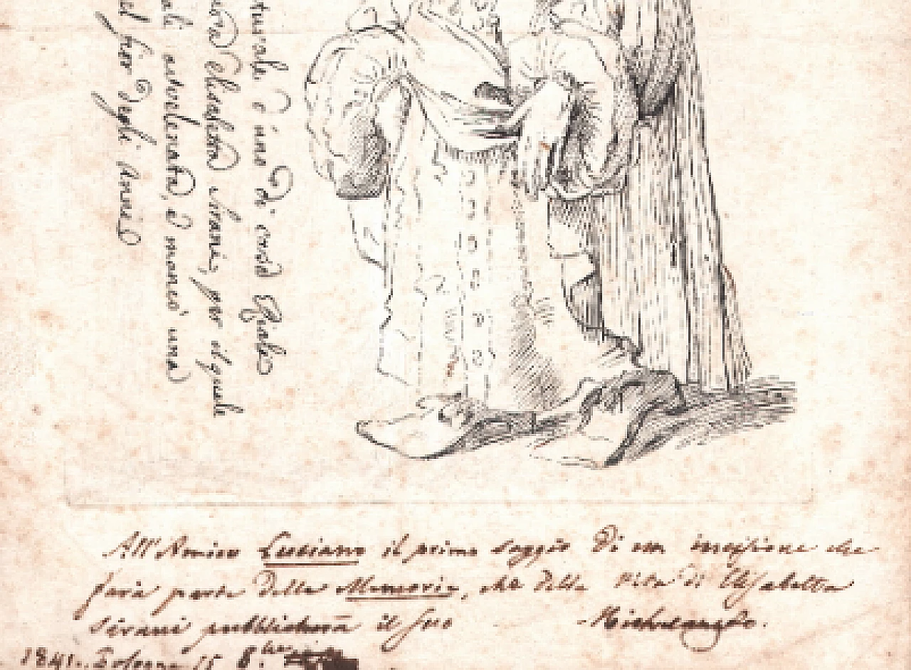 Michelangelo Gualandi, Natural portrait of one of the Riali household, etching, 19th century 3