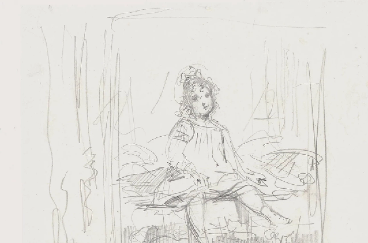 Ernest Christophe, Portrait of a little girl, pencil drawing, 19th century 1