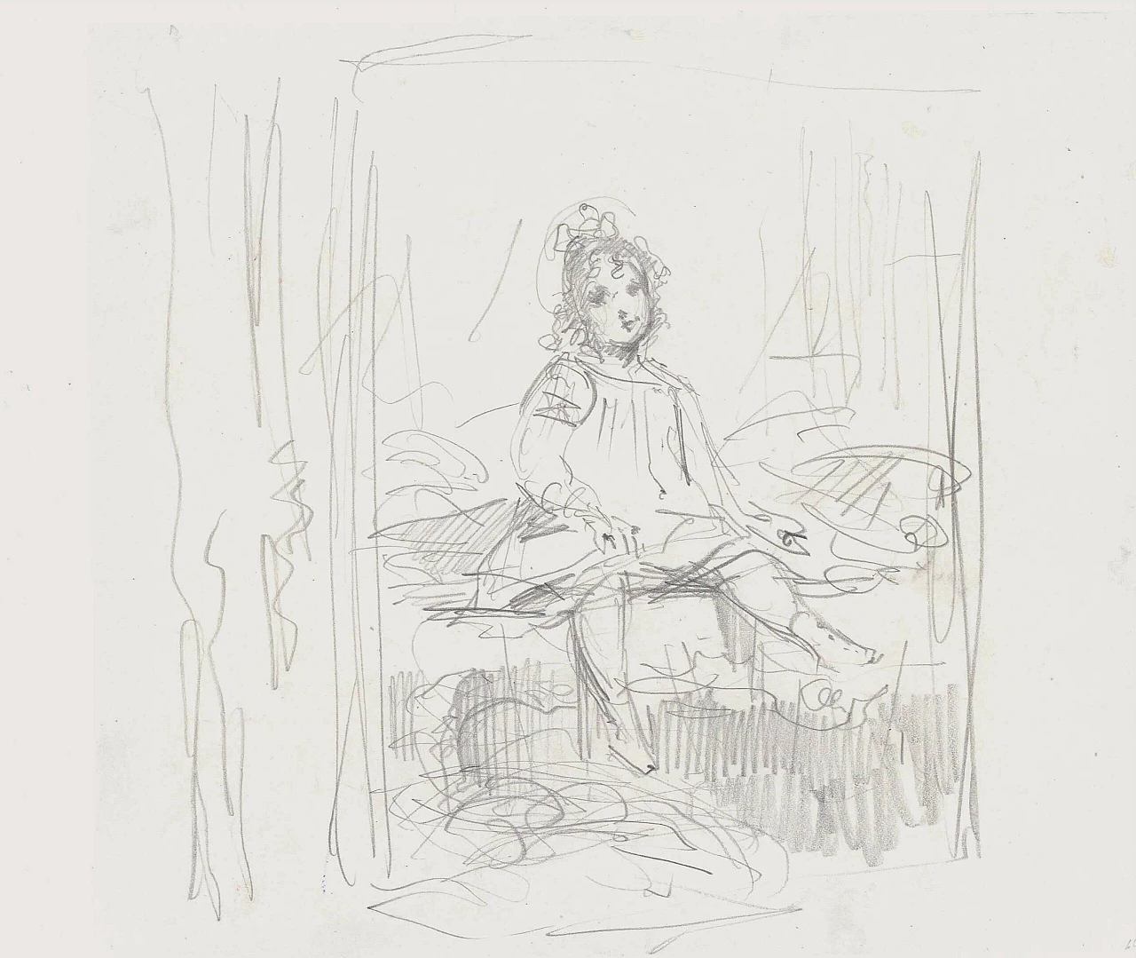 Ernest Christophe, Portrait of a little girl, pencil drawing, 19th century 3