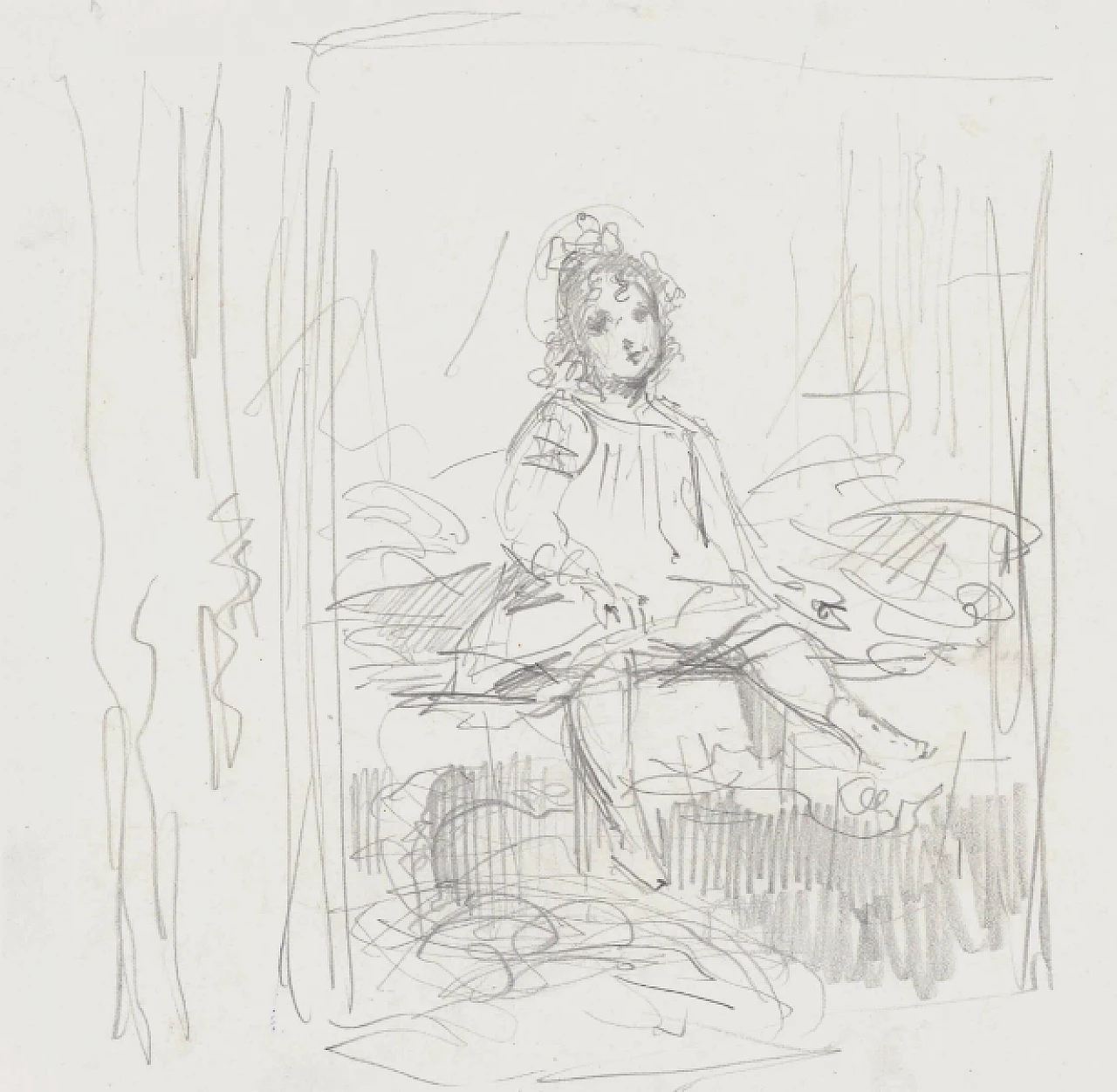 Ernest Christophe, Portrait of a little girl, pencil drawing, 19th century 4