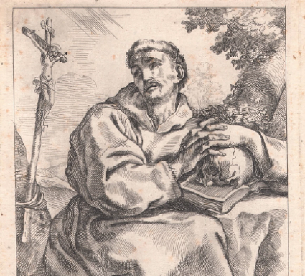 Giovanni Francesco Guidalotti, Saint Francis in the desert, etching, 18th century 1