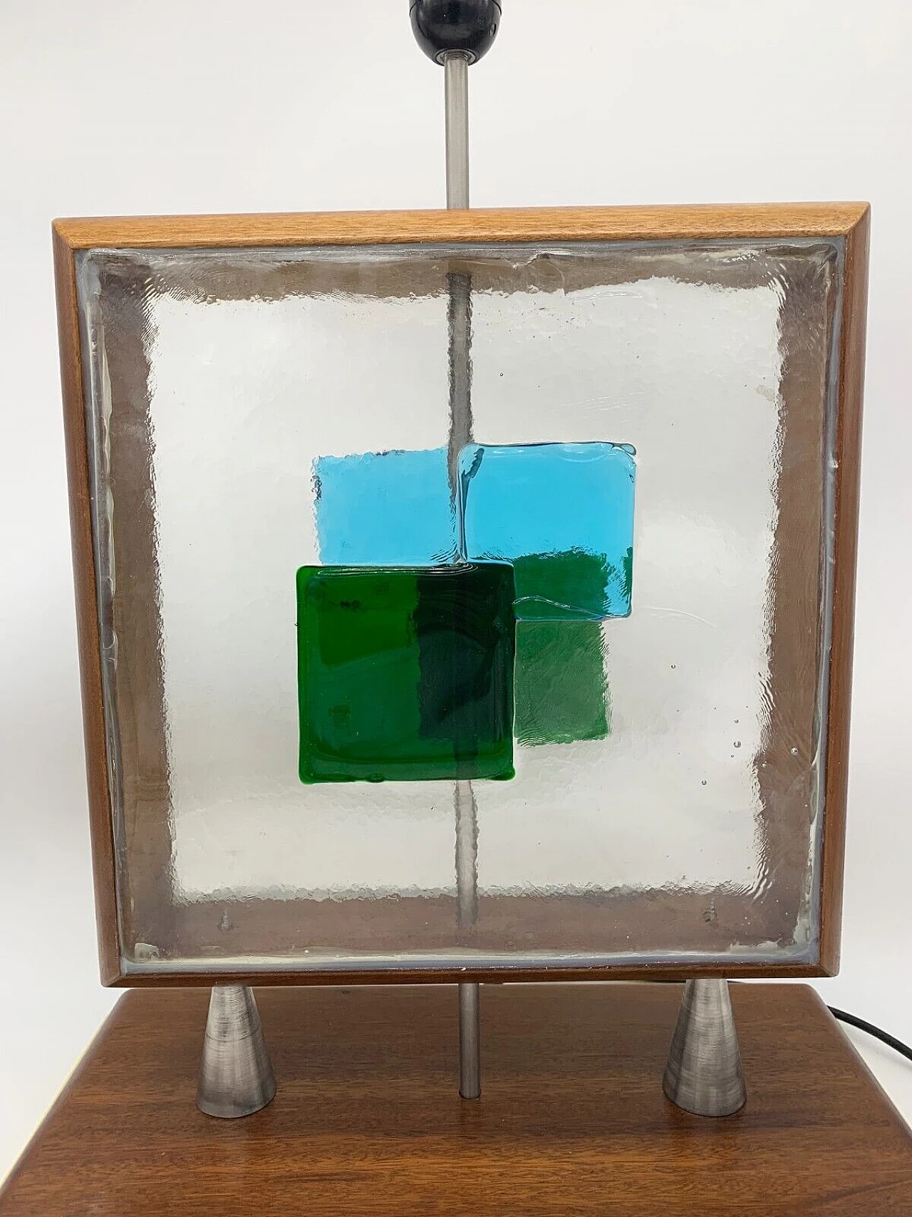 Lampada da tavolo in metallo, legno e vetro di Febo, anni '70 1