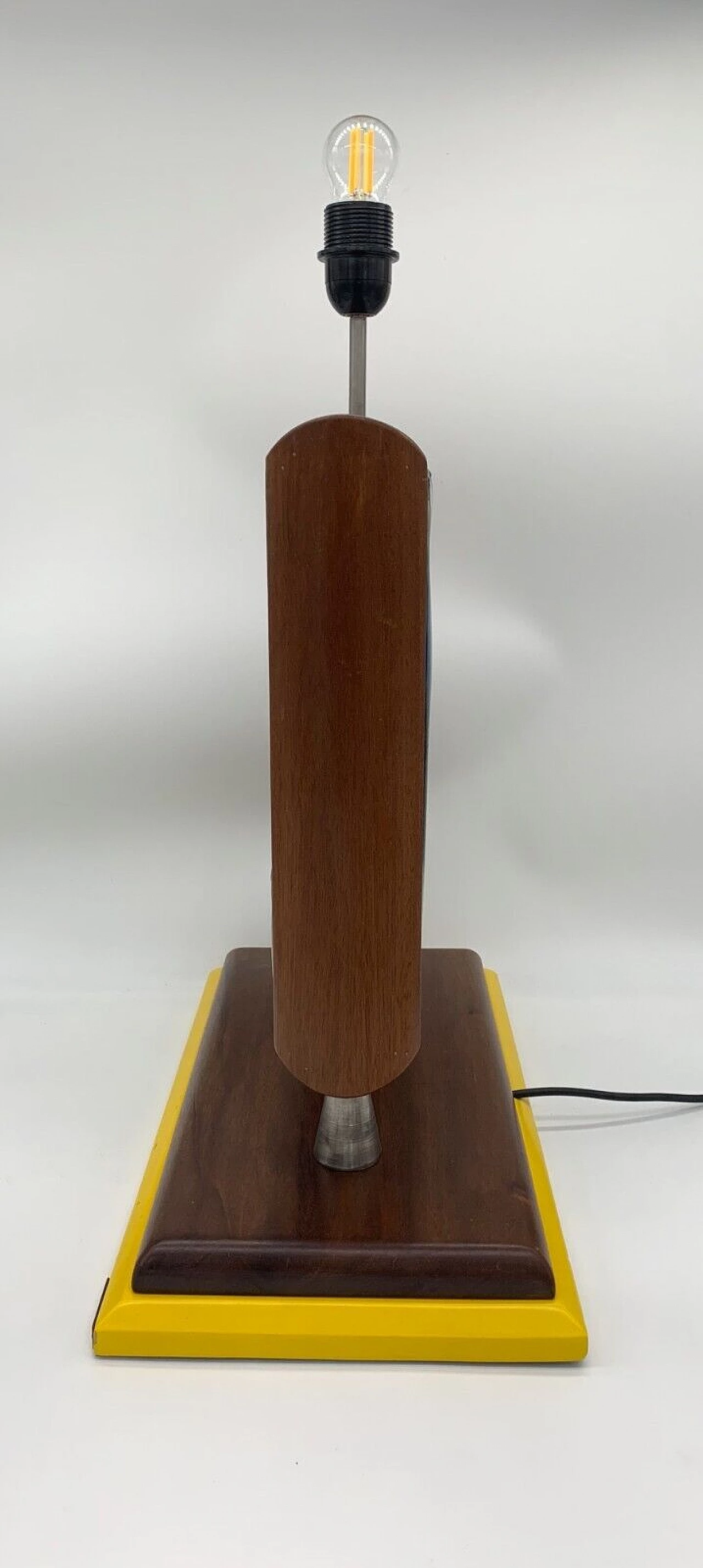 Lampada da tavolo in metallo, legno e vetro di Febo, anni '70 4