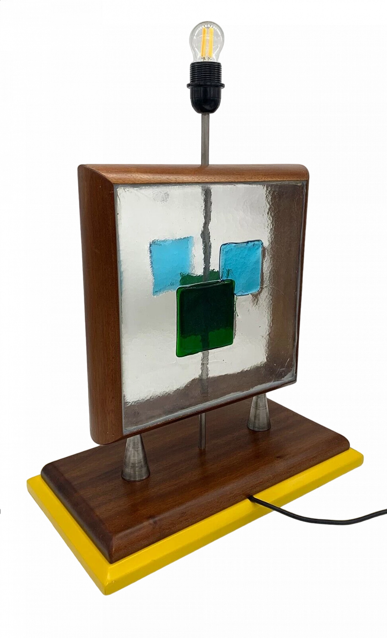 Lampada da tavolo in metallo, legno e vetro di Febo, anni '70 9