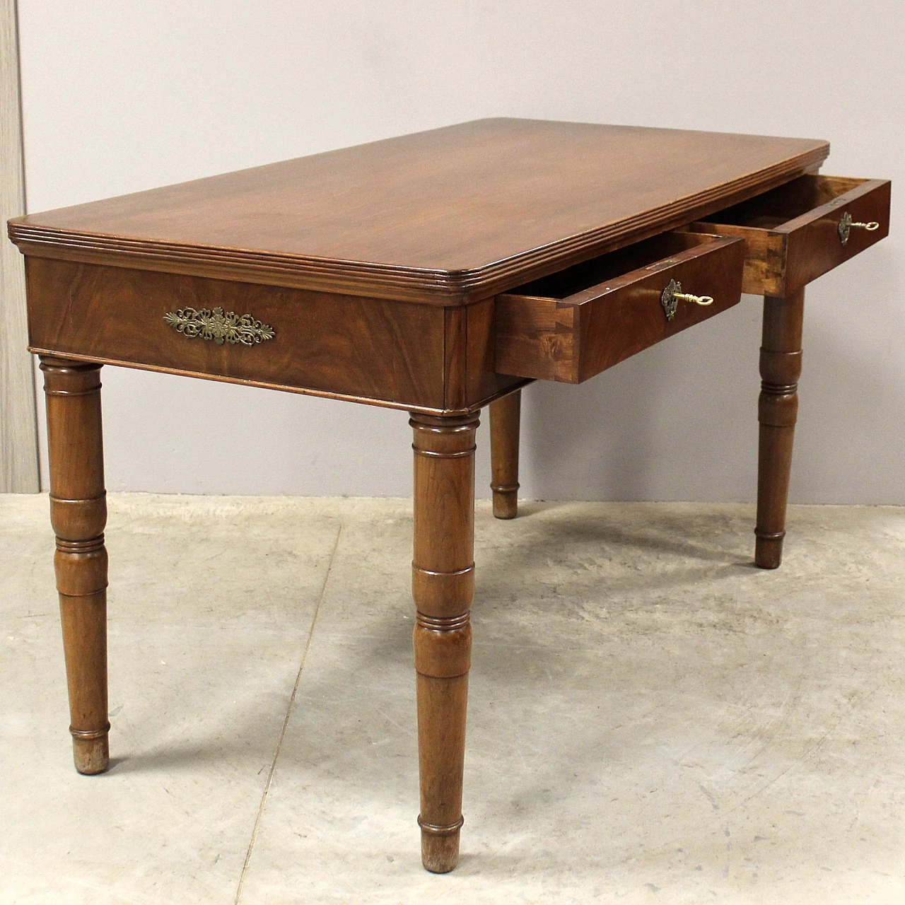 Charles X solid walnut desk with drawers, first half of the 19th century 1