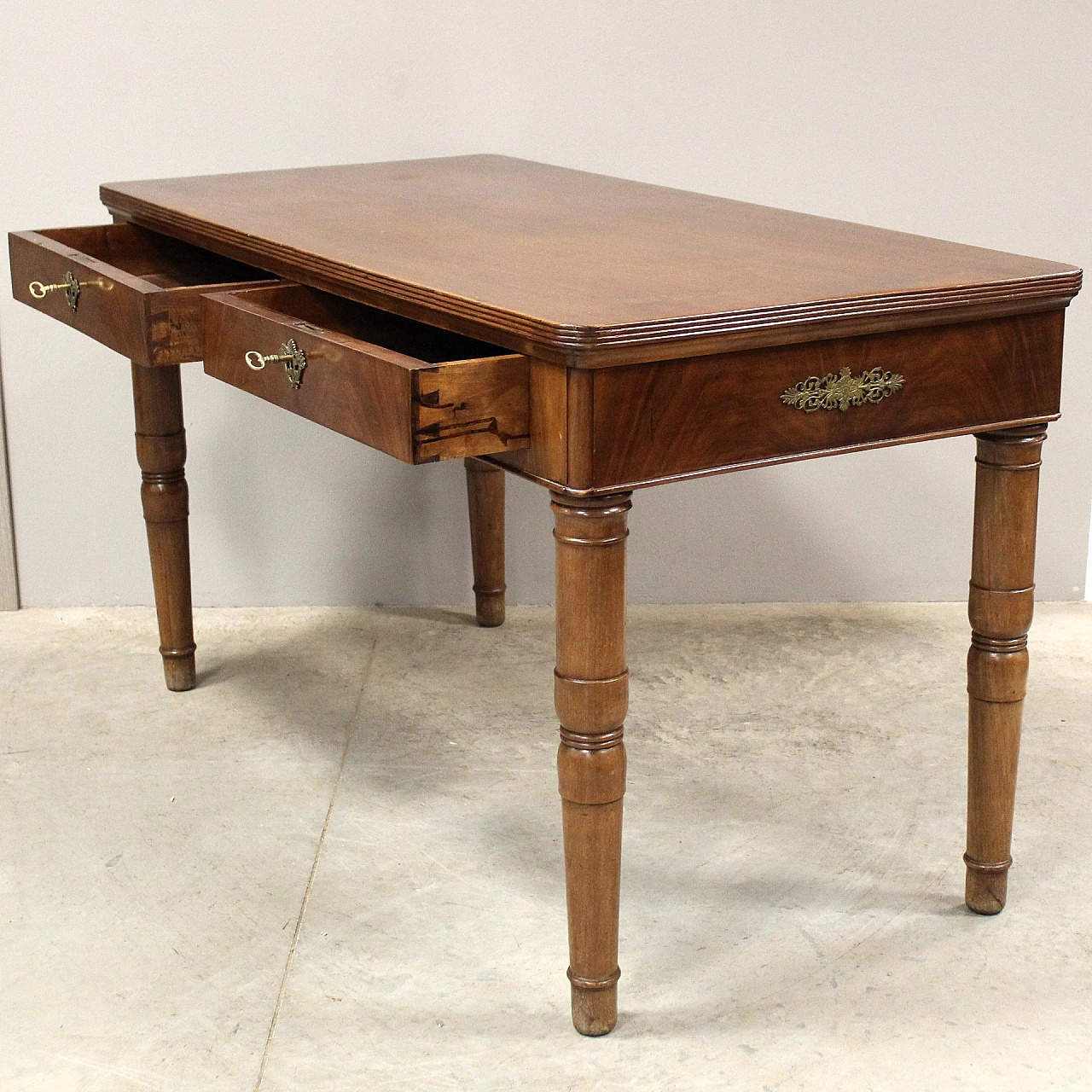 Charles X solid walnut desk with drawers, first half of the 19th century 4