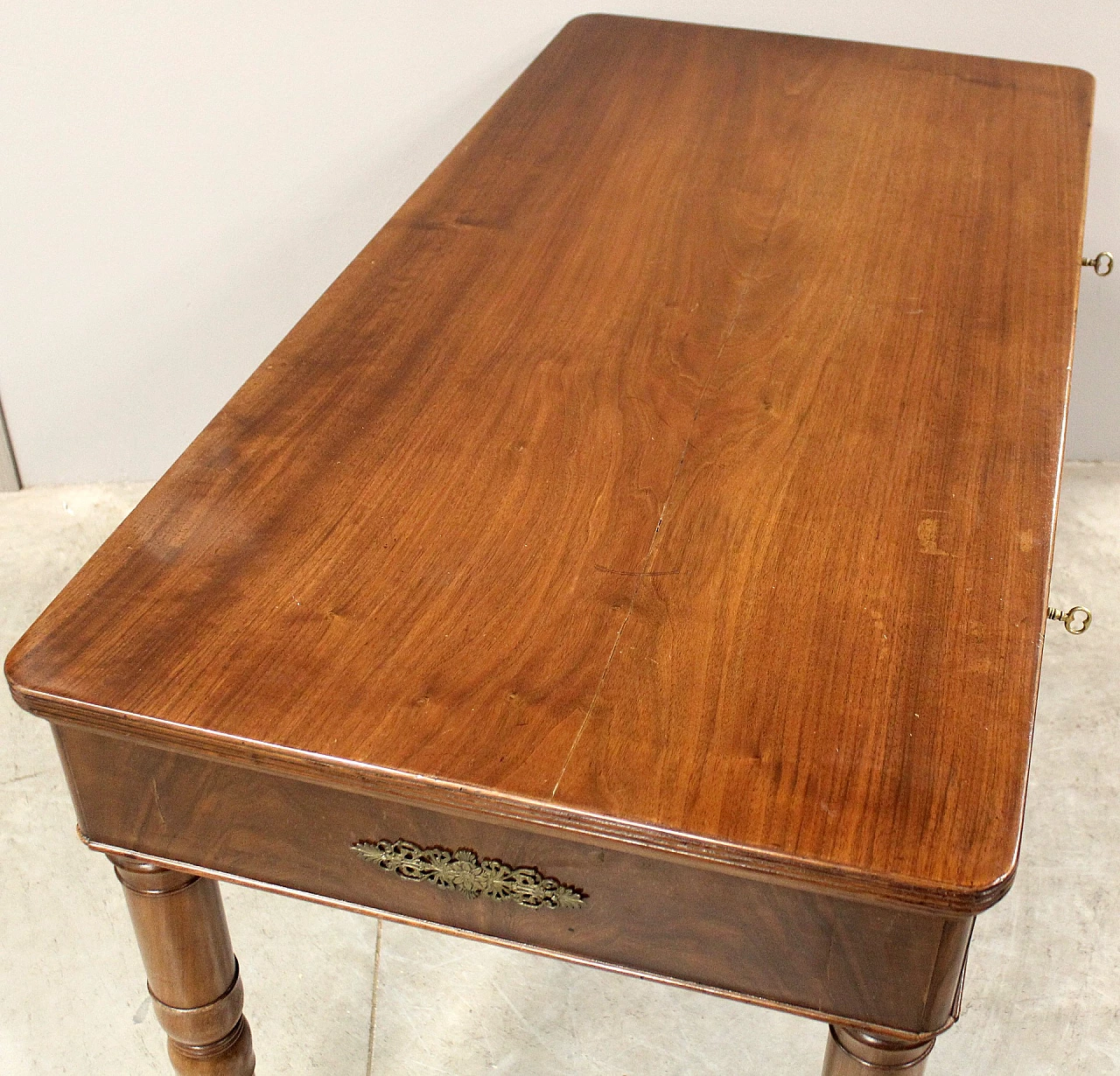 Charles X solid walnut desk with drawers, first half of the 19th century 8