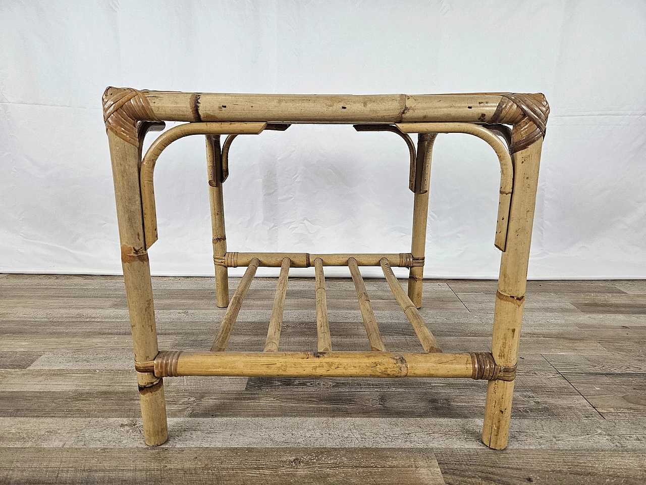 Wicker coffee table with double shelf, 1970s 2