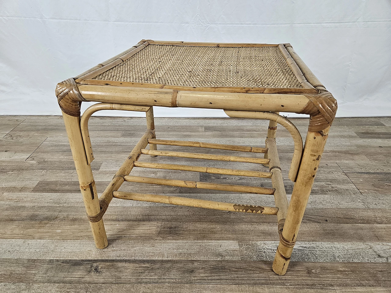 Wicker coffee table with double shelf, 1970s 4