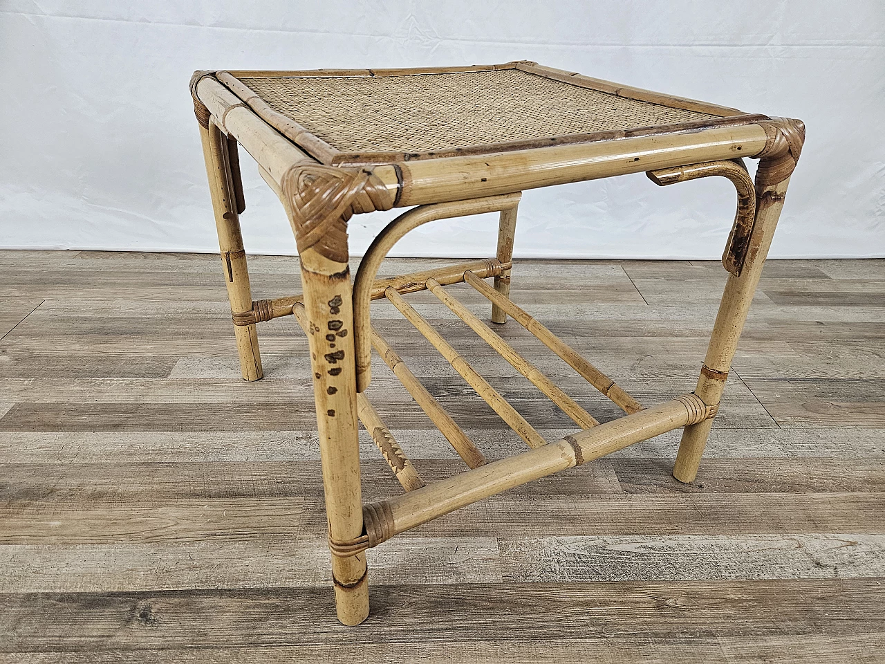 Wicker coffee table with double shelf, 1970s 5