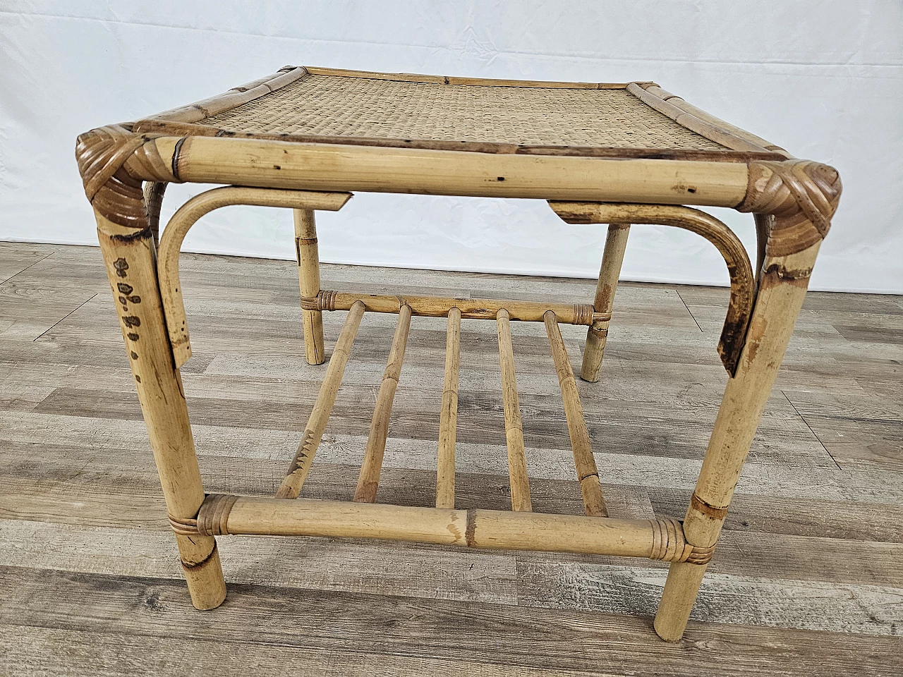 Wicker coffee table with double shelf, 1970s 6