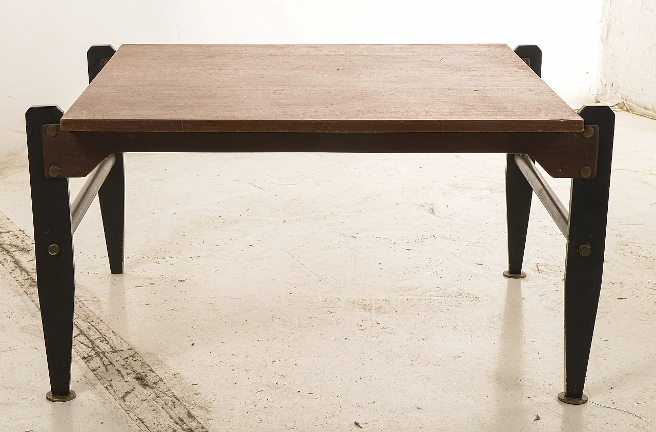 Walnut veneered wood and metal coffee table, 1960s 1