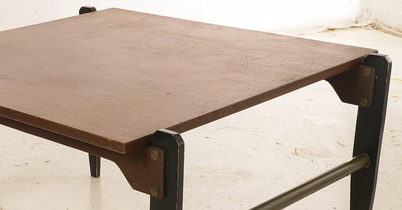 Walnut veneered wood and metal coffee table, 1960s 5