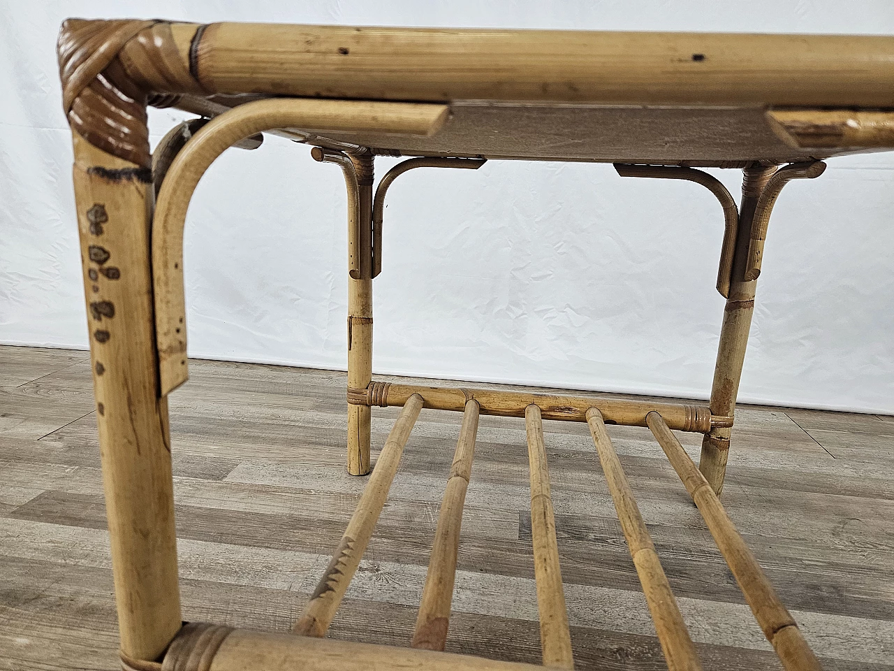 Wicker coffee table with double shelf, 1970s 14