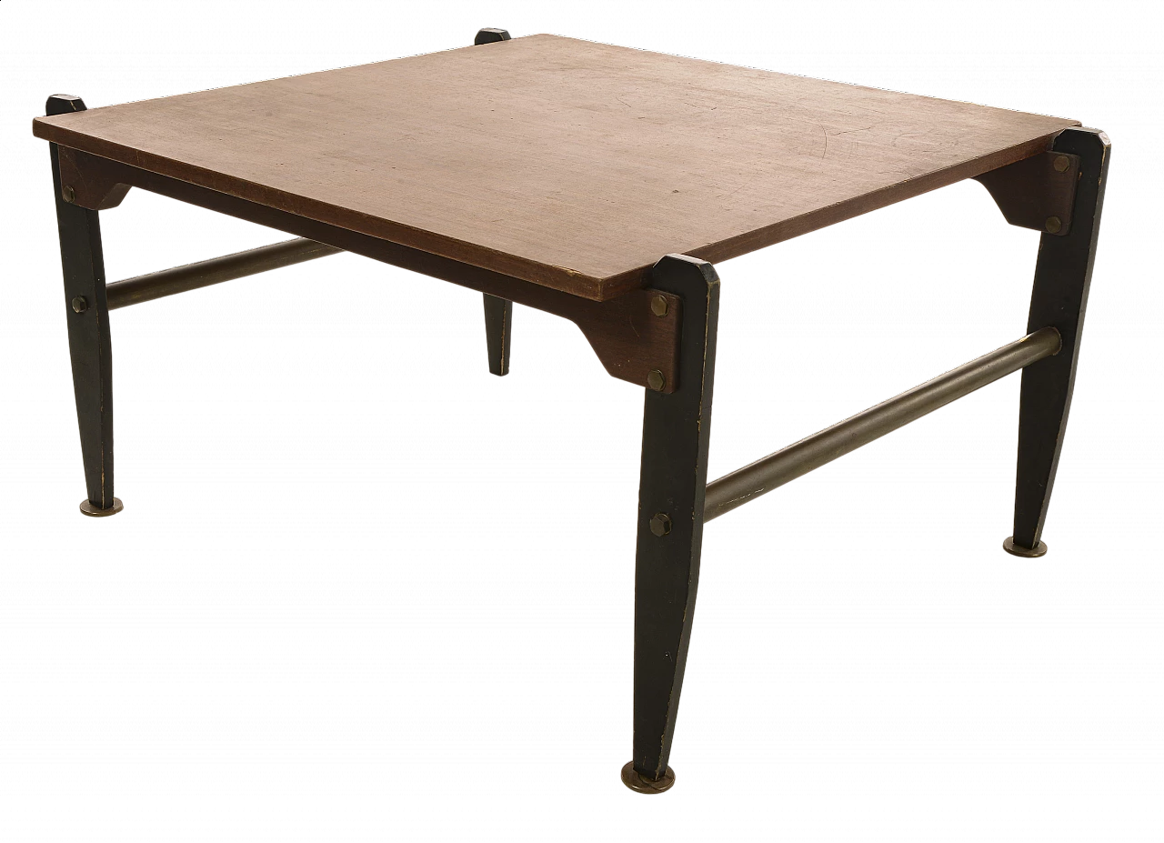 Tavolino in legno impiallacciato noce e metallo, anni '60 9
