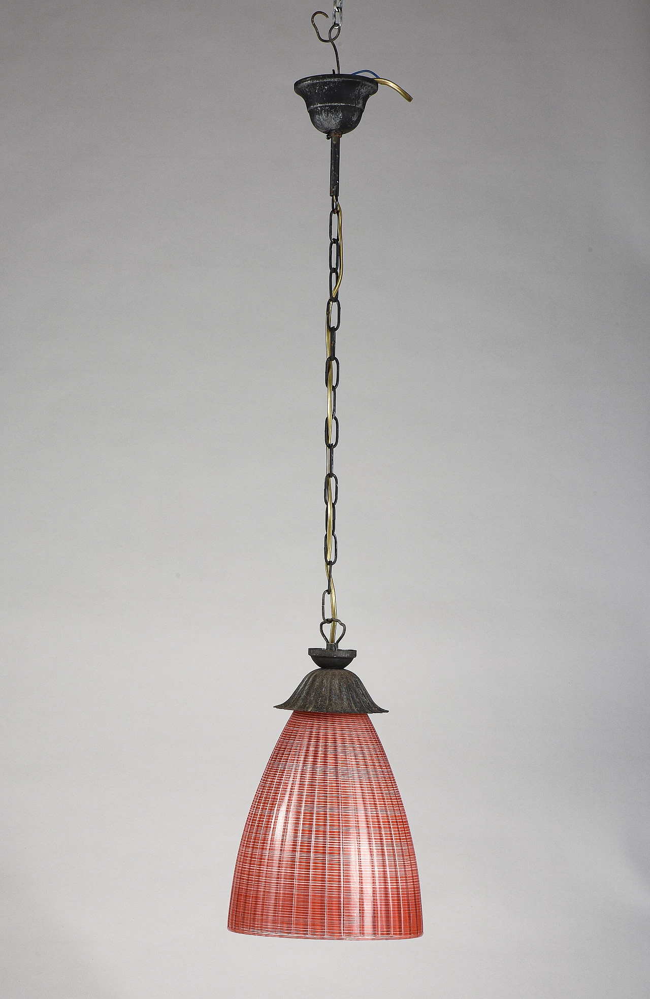 Metal and red glass hanging lamp, 1970s 1