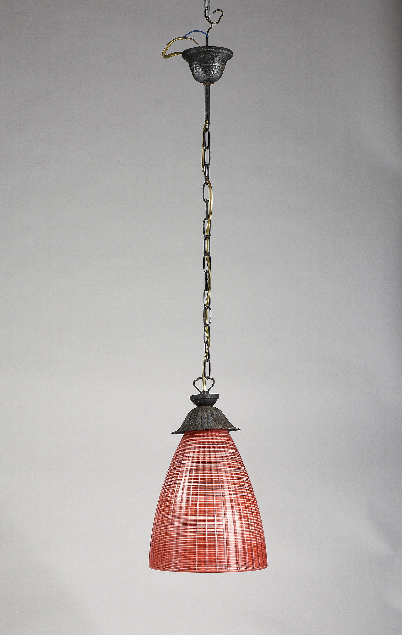 Metal and red glass hanging lamp, 1970s 2