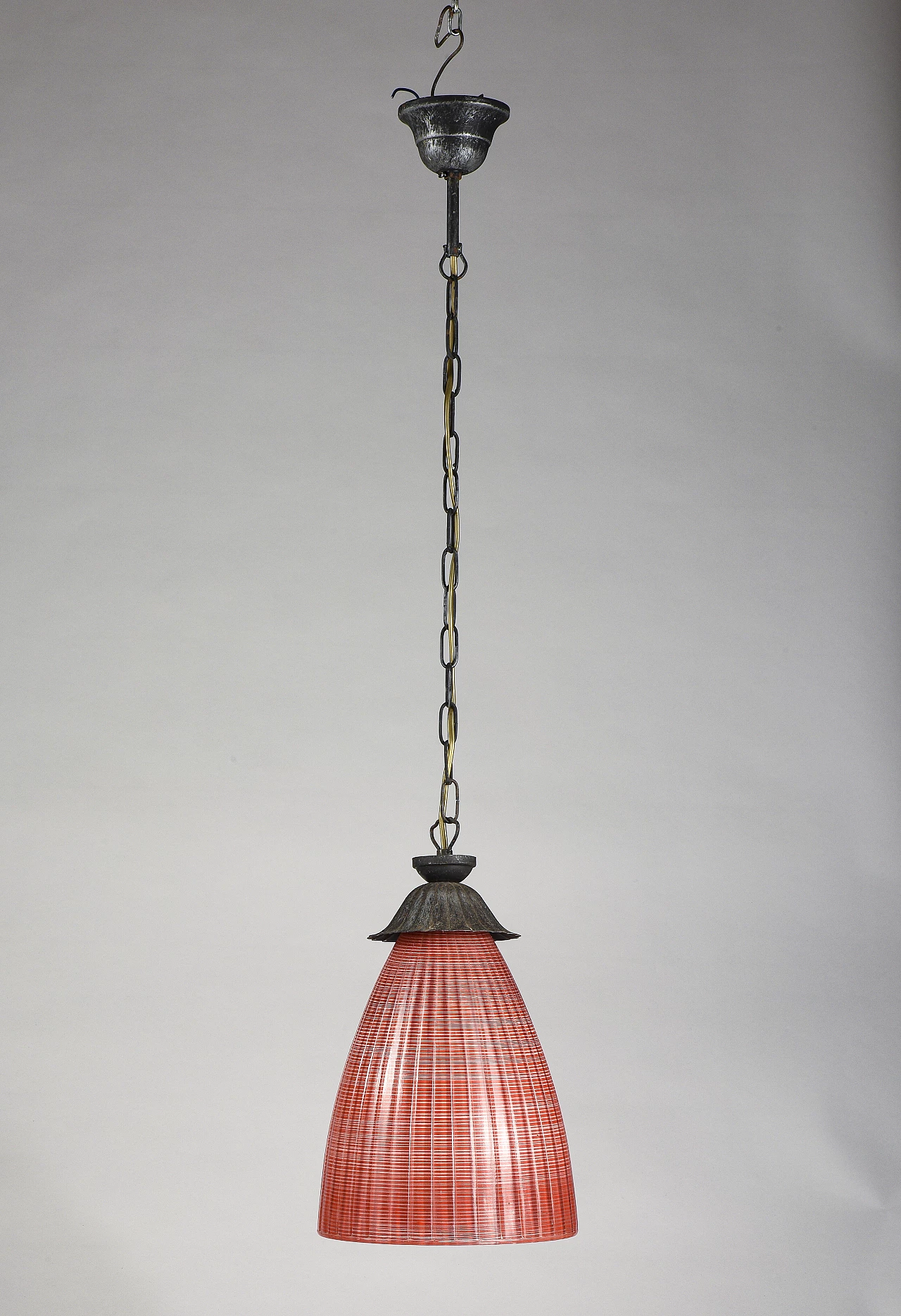 Metal and red glass hanging lamp, 1970s 5