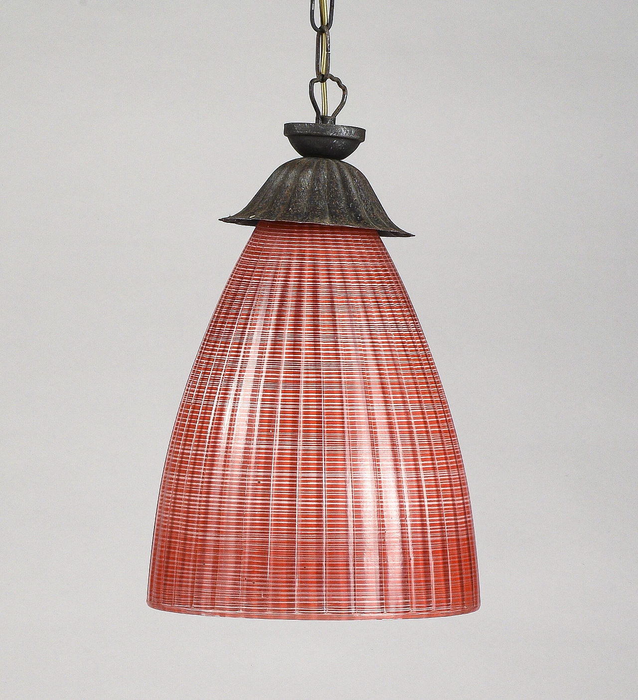 Metal and red glass hanging lamp, 1970s 6