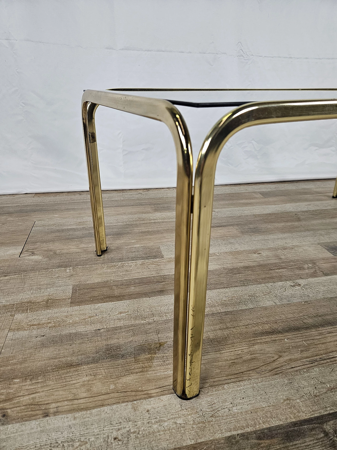 Brass coffee table with glass top, 1970s 4