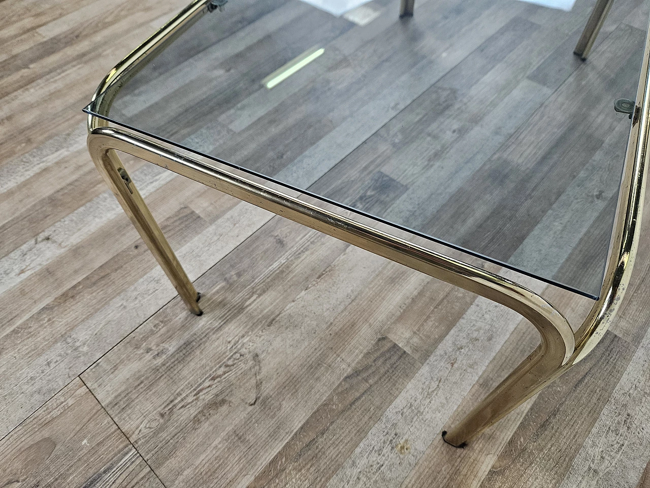 Brass coffee table with glass top, 1970s 8
