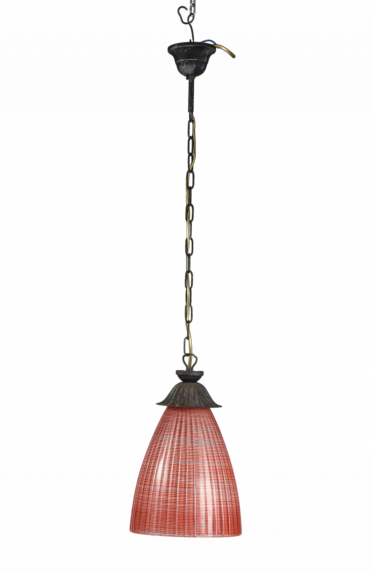 Metal and red glass hanging lamp, 1970s 7