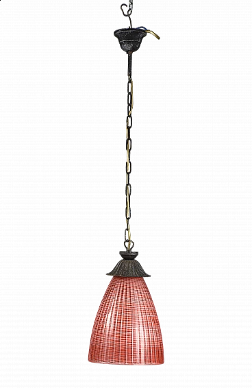 Metal and red glass hanging lamp, 1970s